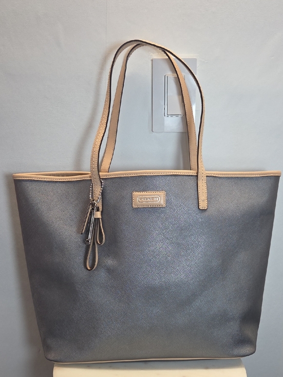 Coach Handbags - Coach Gray Metro Large Leather Tote with Tan Trim and Shoulder Straps